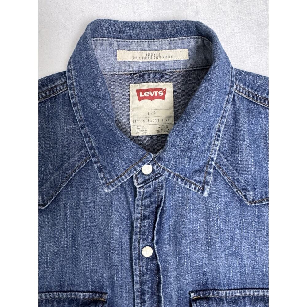 Levi’s Barstow Western Denim Shirt Pearl Snap Medium Wash Cowboy Mens Size L - Picture 2 of 9